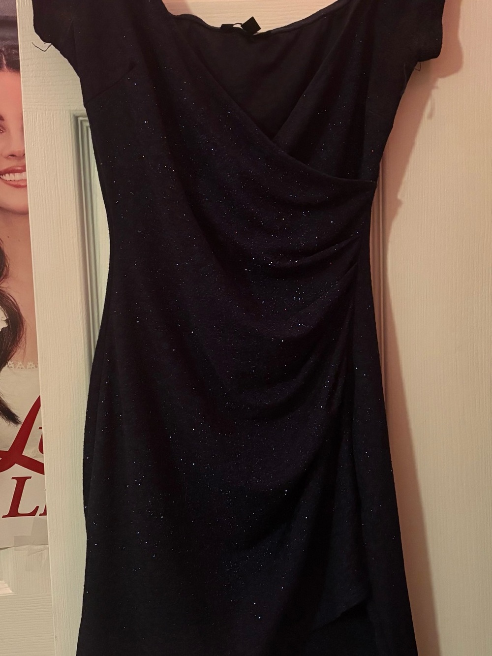 Blue Sparkle Draped Short Sleeve Women's Dress